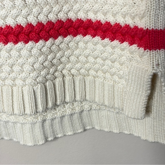 TALBOTS Coral & Beige Striped Cable Knit Crewneck Sweater, Medium Petite - Picture 4 of 10